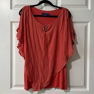 Apt 9 Women’s Size XL Top Orange split sleeve with silver metal accent, EUC